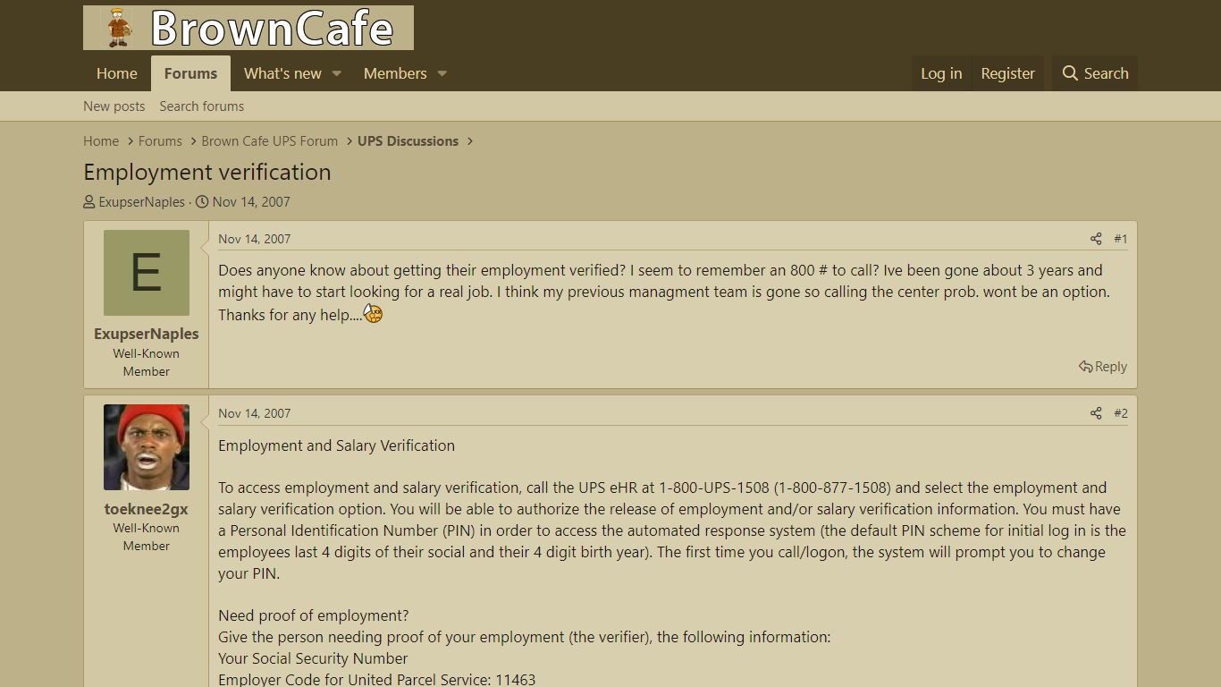Employment verification | UPS Discussions - BrownCafe